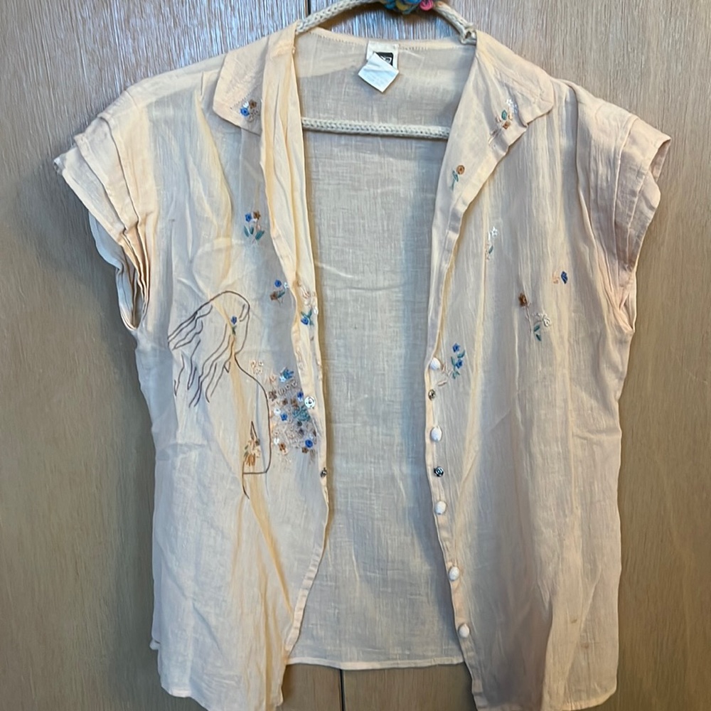 Pretty Peachy Floral Embroidered Sheer Blouse